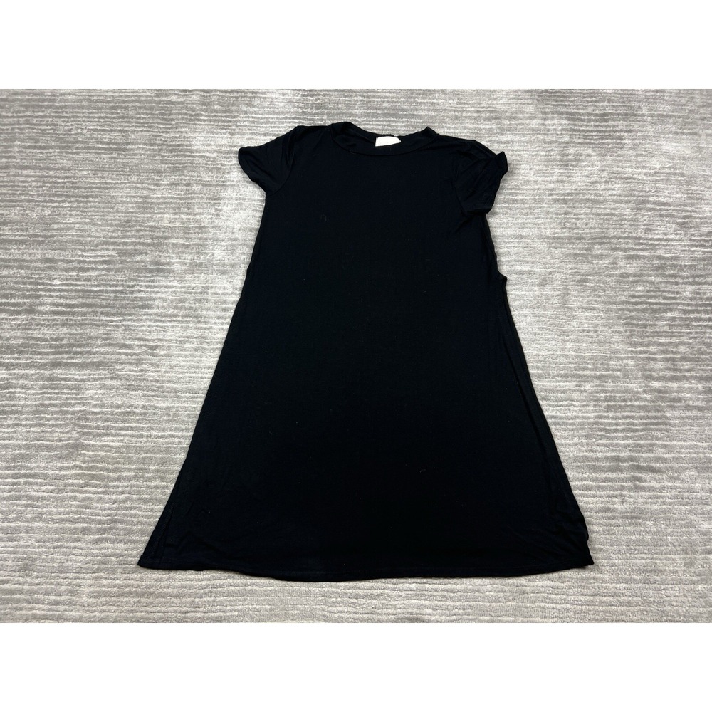 Bella Ella T-Shirt Dress Womens Medium Black 0365 Short Sleeve Crew Neck A-Line